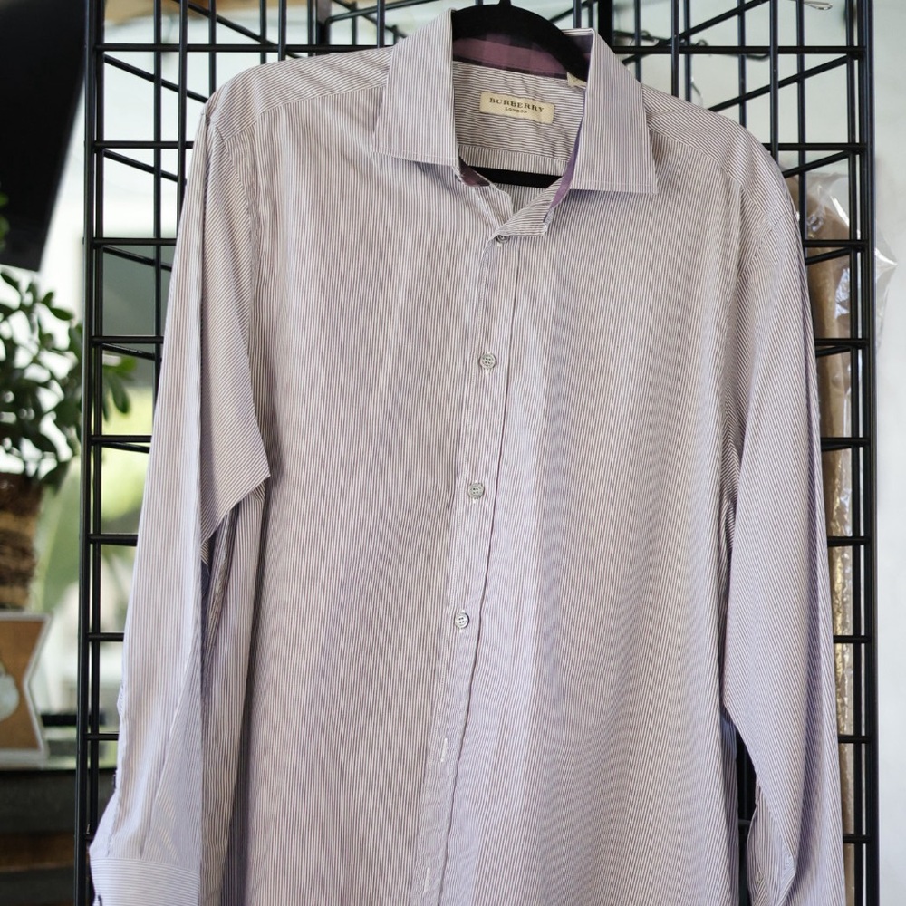 Burberry London Tailored Dress Shirt 17-43 34/35 Purple Stripe Men’s